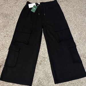 HALARA Black Ribbed Drawstring wide leg Pants